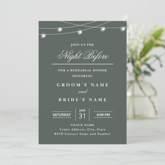 Elegant String Lights Rehearsal Dinner Invitation  招待状 (スタンド正面)
