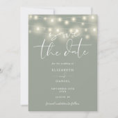 Elegant String Lights Sage Green QR Code Wedding セーブザデート (正面)