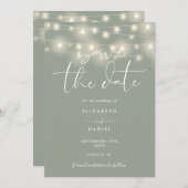 Elegant String Lights Sage Green QR Code Wedding セーブザデート (正面/裏面)