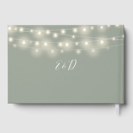 Elegant String Lights Sage Green Wedding ゲストブック (裏面)