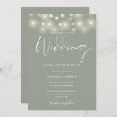 Elegant String Lights Sage Green Wedding 招待状 (正面/裏面)