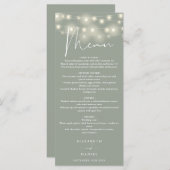 Elegant String Lights Sage Green Wedding Dinner メニュー (正面/裏面)