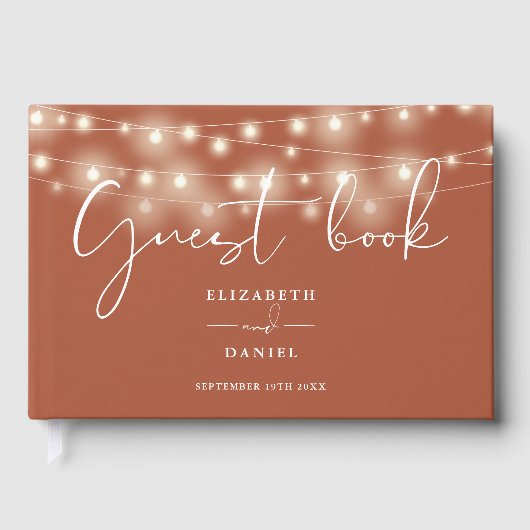 Elegant String Lights Terracotta Wedding ゲストブック (正面)