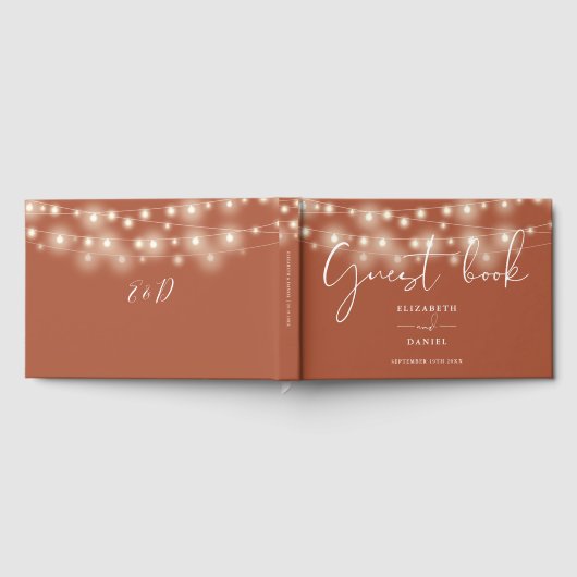 Elegant String Lights Terracotta Wedding ゲストブック (全面)