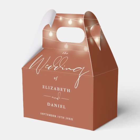 Elegant String Lights Terracotta Wedding フェイバーボックス (正面サイド)