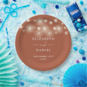 Elegant String Lights Terracotta Wedding ペーパープレート (パーティー)