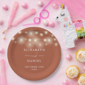 Elegant String Lights Terracotta Wedding ペーパープレート (パーティー)