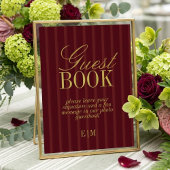Elegant Stripe Burgundy Wedding Guest Book Sign