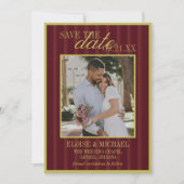 Elegant Stripe Chartreuse Burgundy Save the Date 招待状 (正面)