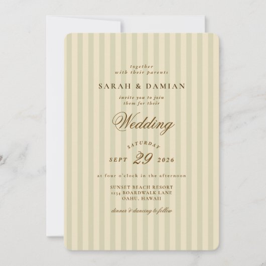 Elegant Striped | Beige Classic Wedding 招待状 (正面)