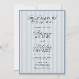 Elegant Striped Blue Wedding Invitation 招待状