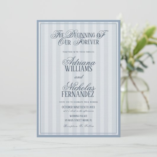 Elegant Striped Blue Wedding Invitation 招待状 (スタンド正面)