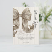 Elegant Striped Bow Ivory Beige Baby Shower サンキューカード (スタンド正面)