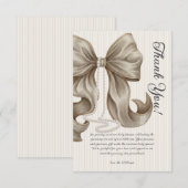 Elegant Striped Bow Ivory Beige Baby Shower サンキューカード (正面/裏面)
