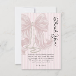 Elegant Striped Bow Ivory Pink Baby Shower サンキューカード