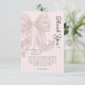 Elegant Striped Bow Ivory Pink Baby Shower サンキューカード (スタンド正面)