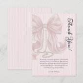 Elegant Striped Bow Ivory Pink Baby Shower サンキューカード (正面/裏面)