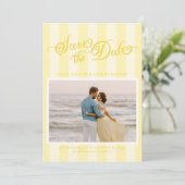 Elegant Striped Butter Yellow Script Save The Date セーブザデート (スタンド正面)