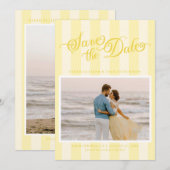 Elegant Striped Butter Yellow Script Save The Date セーブザデート (正面/裏面)