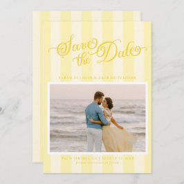 Elegant Striped Butter Yellow Script Save The Date セーブザデート