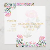 Elegant Striped Floral Beauty Artist Hair and Make 招待状 (正面/裏面)