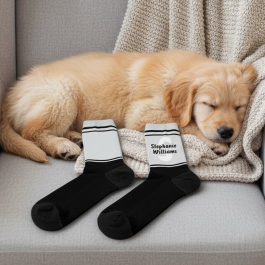 Elegant Striped Full Name and Monogram Crew Socks ソックス