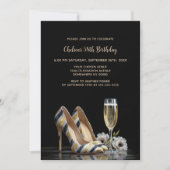 Elegant Striped High Heel Shoes Birthday Party 招待状 (正面)