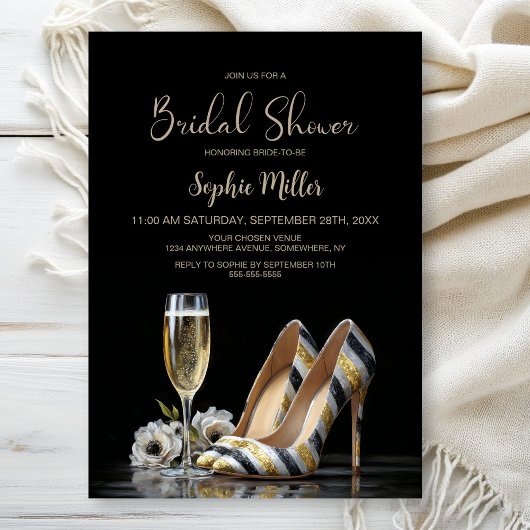 Elegant Striped High Heel Shoes Bridal Shower 招待状