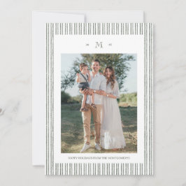 Elegant Striped Linen Custom Photo Holiday Card 招待状