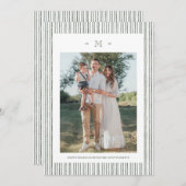 Elegant Striped Linen Custom Photo Holiday Card 招待状 (正面/裏面)