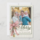 Elegant Striped Merry Christmas Family Photo Card  招待状 (正面)