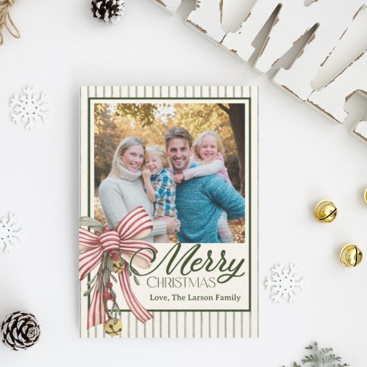 Elegant Striped Merry Christmas Family Photo Card  招待状
