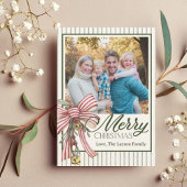 Elegant Striped Merry Christmas Family Photo Card  招待状
