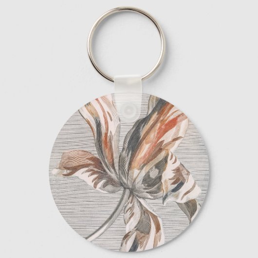 Elegant Striped Tulip Antique Flower Etching キーホルダー (正面)