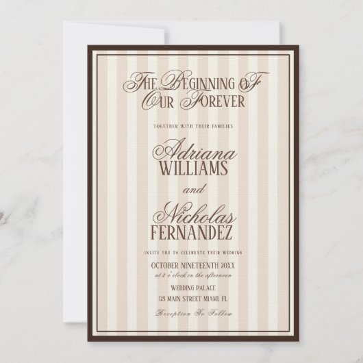 Elegant Striped Vintage Ivory Wedding 招待状 (正面)