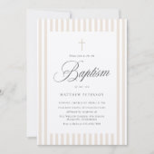 Elegant Stripes Beige Calligraphy Baptism 招待状 (正面)