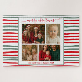 Elegant Stripes family Photo merry Christmas game ジグソーパズル