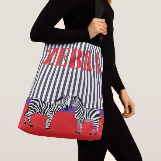 Elegant stripped pattern with Zebra Red purple クロスボディバッグ (クローズアップ)