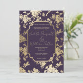 Elegant Style Dark Purple Gold Floral Wedding 招待状 (スタンド正面)