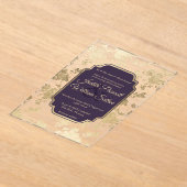 Elegant Style Tolopea Purple Gold Floral Wedding アクリル招待状 (レイダウン)