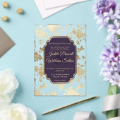 Elegant Style Tolopea Purple Gold Floral Wedding アクリル招待状 (インサイチュ (ウェディング))