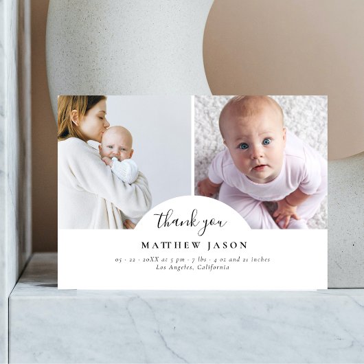 Elegant Stylish 2 Photo Collage Thank You Baby サンキューカード
