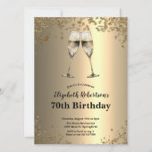 Elegant Stylish Black and Gold 70th Birthday  招待状 (正面)