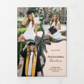 Elegant Stylish Black Bow Ribbon Photo Graduation 三つ折り招待状 (カバー)