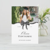 Elegant Stylish Black Bow Ribbon Photo Graduation 招待状 (スタンド正面)