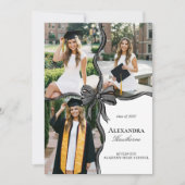 Elegant Stylish Black Bow Ribbon Photo Graduation 招待状 (正面)