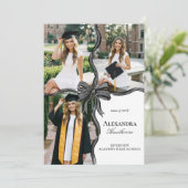 Elegant Stylish Black Bow Ribbon Photo Graduation 招待状 (スタンド正面)