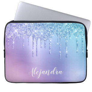 Elegant stylish chick blue & purple glitter drips ラップトップスリーブ