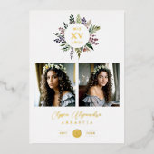 Elegant Stylish CIrcular Shape Mis XV años Floral  箔招待状 (正面)