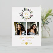 Elegant Stylish CIrcular Shape Mis XV años Floral  箔招待状 (立ち正面)